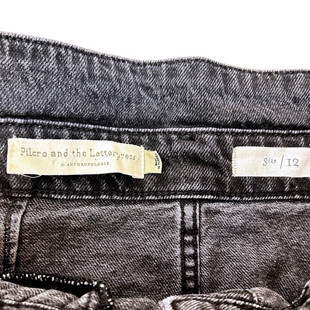Pilcro Anthropologie Black Denim A-Line Paperbag High Waist Skirt Women's 12 - Picture 6 of 12